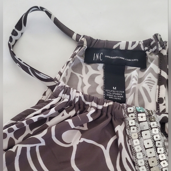 INC International Concepts Floral Halter Top With Sequins Grey & White Size M - Picture 3 of 6